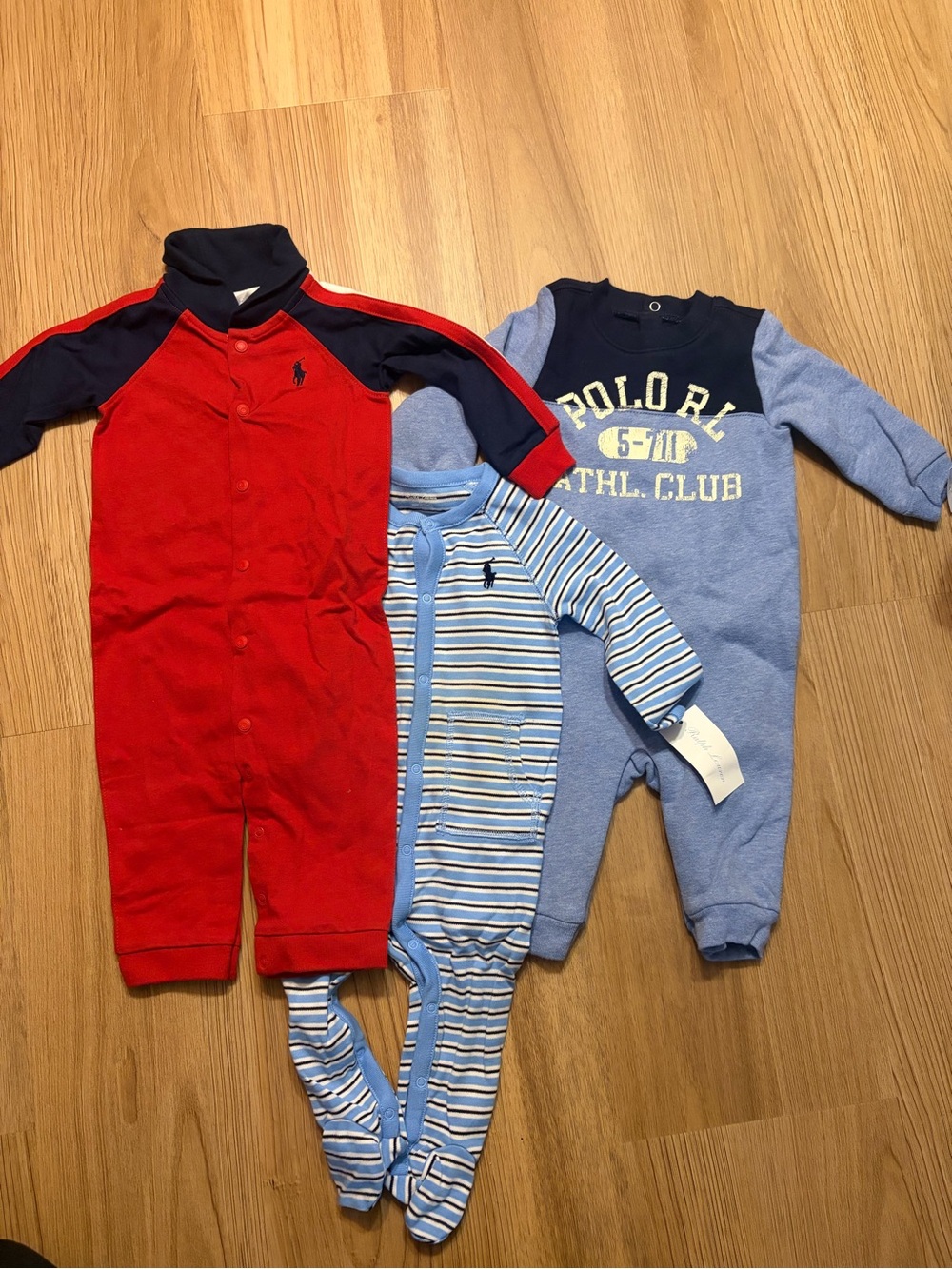 3 Ralph Lauren Polo Baby One-Piece Sleepwear - Red & Blue Options. Size 6M